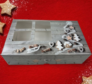 Krabička na vánoční cukroví 4 okénka 25x15x7 cm